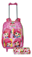 Kit Mochila + Estojo Moranguinho Rodinhas Infantil Feminina